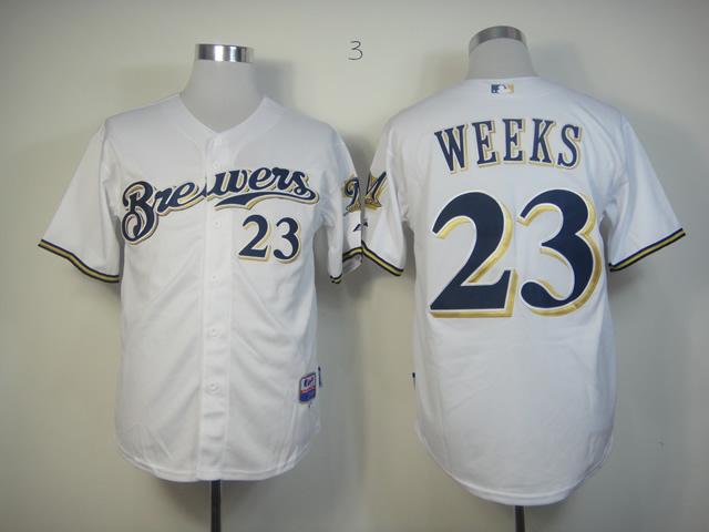 Men Milwaukee Brewers #23 Weeks White MLB Jerseys